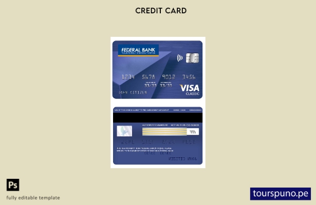 lista para imprimir plantilla de tarjeta clásica de visa del banco federal de In